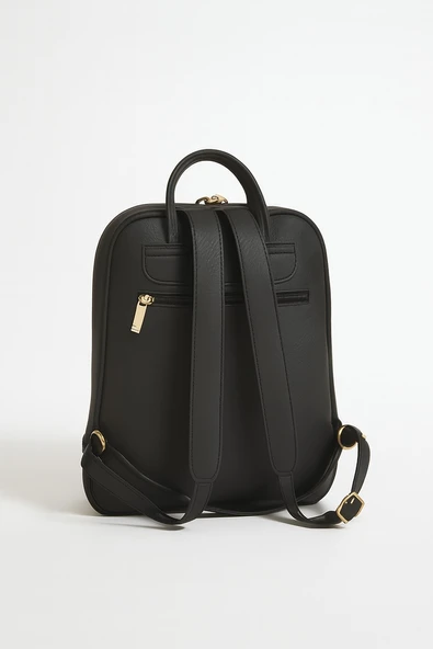 Kadın Deri Sırt Çantası Gold Detay Geniş Hacimli Altın Fermuarlı - 4