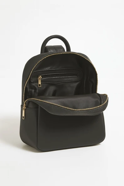 Kadın Deri Sırt Çantası Gold Detay Geniş Hacimli Altın Fermuarlı - 5