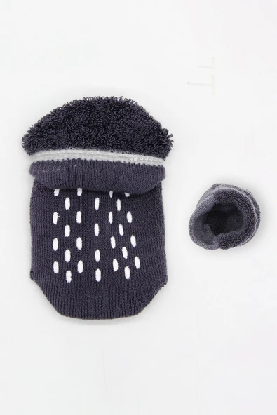 Bistyle 2'Li Altı Havlu Sneakers Kaymaz Çorap 20501 Gri-Antrasit - Resim 4