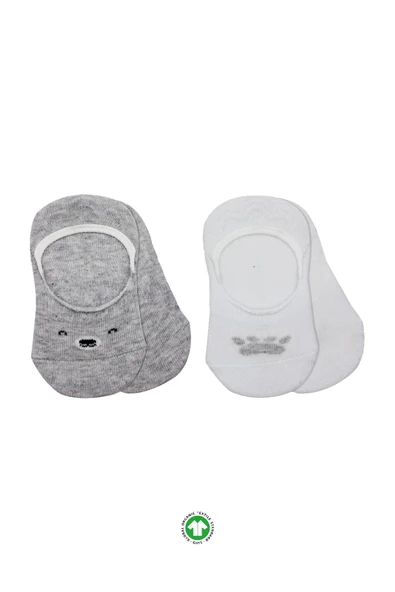 Bistyle 2'Li Babet Cute Face Penye Çorap 30103 Gri Beyaz ürün görseli