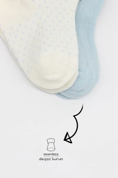 Bistyle Organik 2li Puan Derby Penye Soket Çorap BS2000 Mavi Ekru - Resim 8