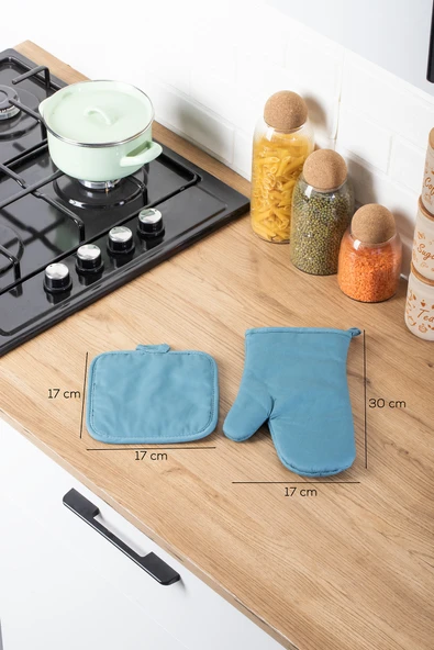 Porsima 3136 2li Isıya Dayanıklı Fırın Eldiveni Seti Mutfak eldiveni Seti Mavi - Resim 3