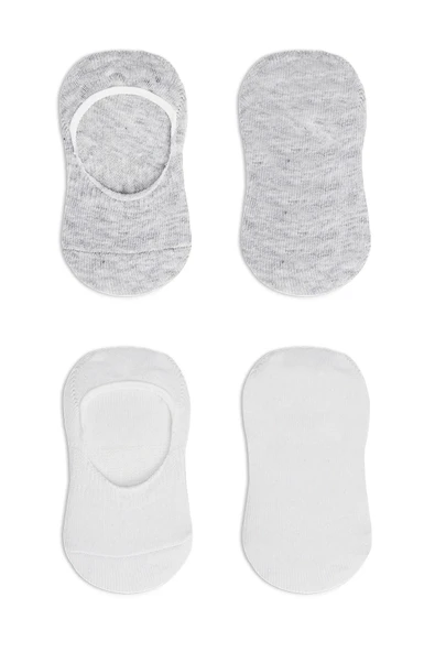 Bistyle 2'Li Penye Babet Silikonlu Basic Çorap 30104 Gri Beyaz - 4