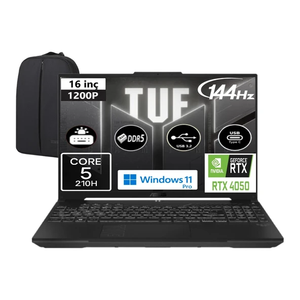 Tuf Gaming F16 FX607VU-RL146-EP6 Core 5 210H 32 GB Ram 1 Tb SSD RTX4050 16" Wuxga 144Hz Windows 11 Pro + Elektropasaj Çanta ürün görseli