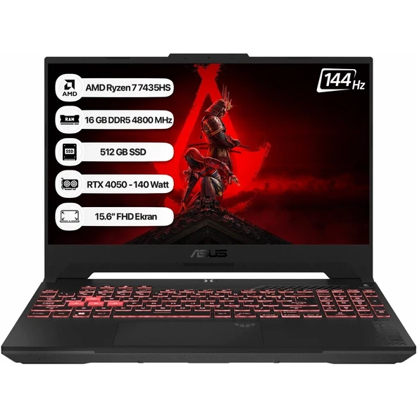 Tuf Gaming A15 FA507NUR-LP035 Amd Ryzen 7 7435HS 16 GB 512 GB SSD Rtx 4050-140WATT 144 Hz Freedos 15.6" Fhd Taşınabilir Bilgisayar ürün görseli 1