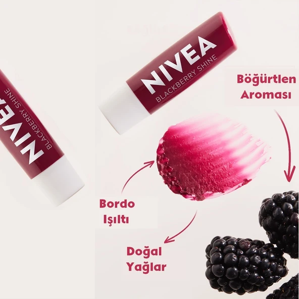 NİVEA LIP BALM RUJ & BÖĞÜRTLEN AROMALI DUDAK KORUYUCU 4,8GR - 5