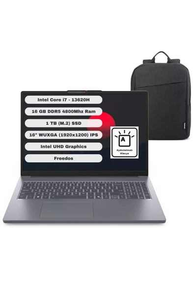 Ideapad GTICNT Intel Core I7 13620H 16GB 1TB SSD Freedos 16" Fhd 83K2001VTR + Çanta Hediyeli ürün görseli