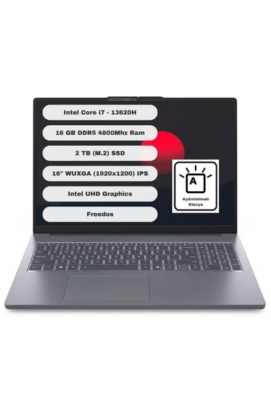 Ideapad Slim 3 16IRH10 GTI16 Intel Core I7 13620H 16GB 2TB SSD Freedos 16'' FHD 83K2001VTR ürün görseli