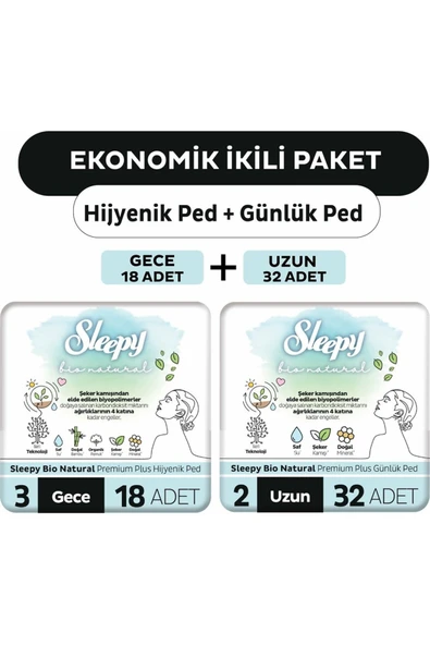 Sleepy Natural Bio Ultra Ped 18 Adet Gece + 32 Adet Uzun Günlük Kadın Pedi - 1