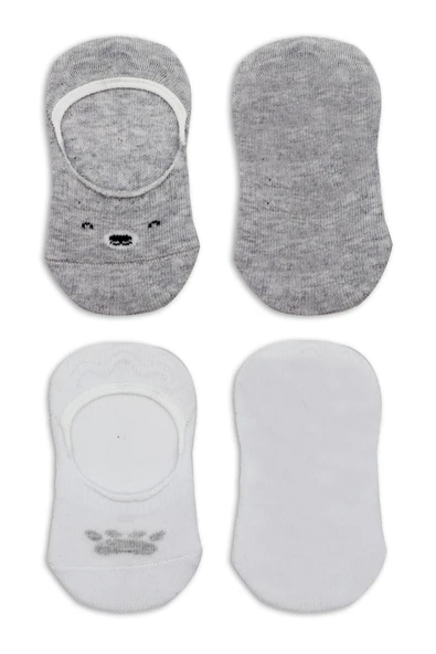 Bistyle 2'Li Babet Cute Face Penye Çorap 30103 Gri Beyaz - Resim 4