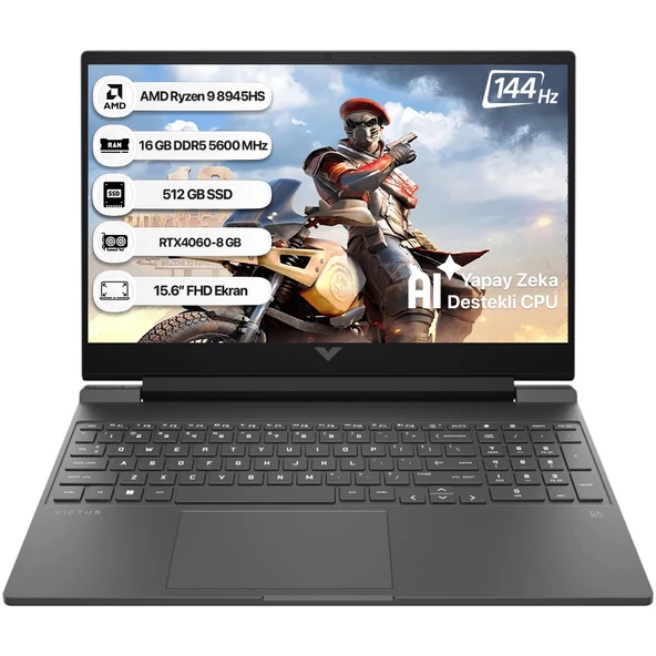 Victus 15-FB3007NT AMD Ryzen 9 8945HS 16GB 512GB SSD RTX4060 Freedos 15.6" Taşınabilir Bilgisayar B82WDEA ürün görseli
