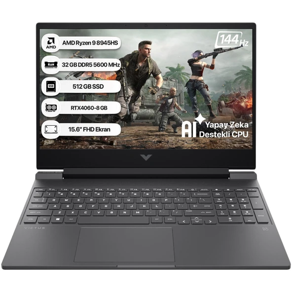 Victus B82WDEA-32 Amd Ryzen 9 8945HS 32GB 512GB SSD RTX4060-8GB Freedos 15.6" Fhd 144 Hz Taşınabilir Bilgisayar ürün görseli