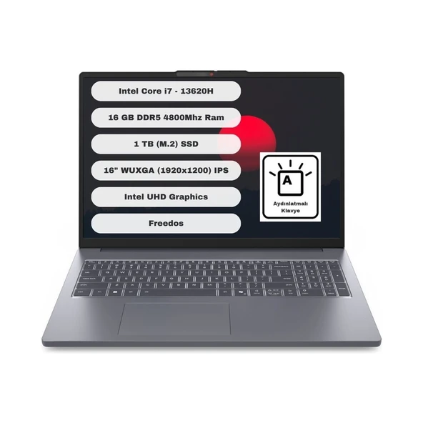 Ideapad Slim 3 16IRH10 Intel Core I7 13620H 16GB 1tb SSD Freedos 16" Fhd Taşınabilir Bilgisayar 83K2001VTR ürün görseli