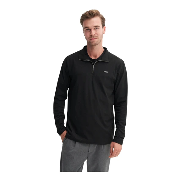 Regular Fit Likralı İnce Polar Dik Yaka Fermuarlı Sweatshirt-53080 - Resim 3