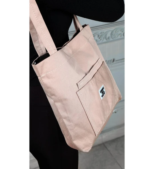 Yumuşak Bez Kumaş Kol Ve Omuz Çantası ağzı fermuarlı kadın çanta pembe - Resim 3