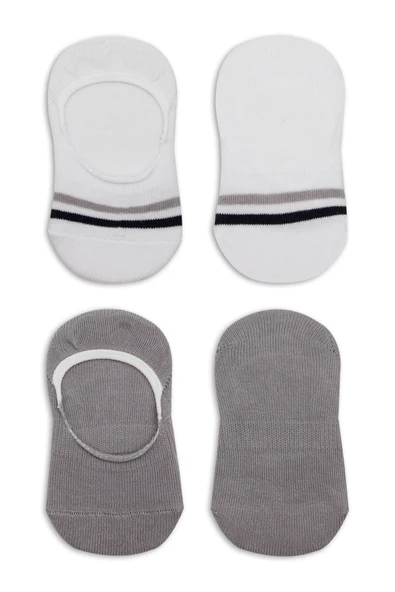 Bistyle 2'Li Penye Babet Silikon Çemberli Çorap 30102 Gri Beyaz - 4