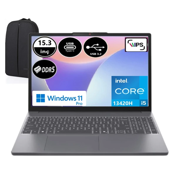 Ideapad Slim 3 Intel Core I5 13420H 16 GB Ram 512 GB + 256 GB SSD Windows 11 Pro 15.3" Wuxga 83K1004ETREP6 + Elektropasaj Çanta ürün görseli