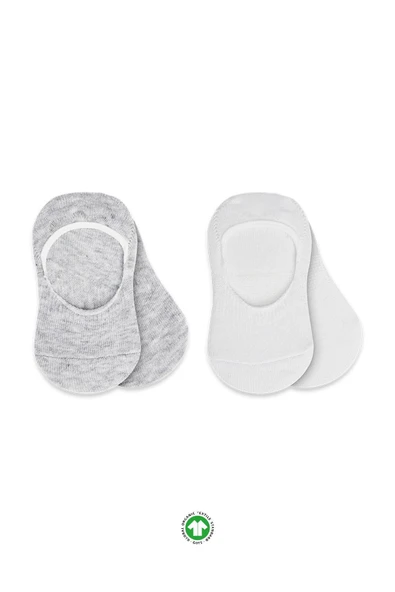 Bistyle 2'Li Penye Babet Silikonlu Basic Çorap 30104 Gri Beyaz