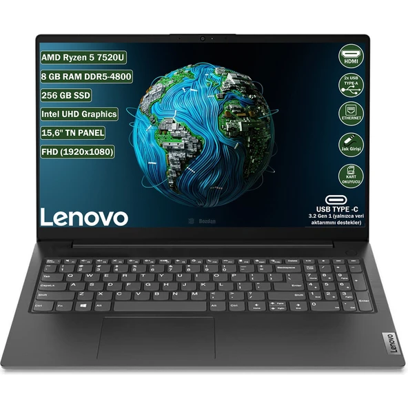 Lenovo V15 G4 Amd Ryzen 5 7520U 8 GB 256 GB SSD 15.6" Fhd Freedos Taşınabilir Bilgisayar 82YU00Q6TX ürün görseli