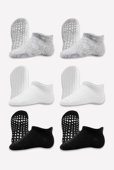 Bistyle 6'Lı Sneakers Kaymaz Penye Çorap BS20102 Gri Beyaz Siyah - Resim 3