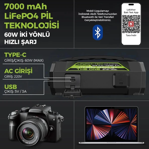 Lokithor JTC4250 12V/220V 4250Amp LiFePO4 Akıllı Akü Test + Akü Takviye + Akü Şarj Cihazı - 9