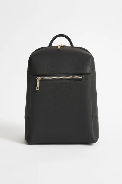 Kadın Deri Sırt Çantası Gold Detay Geniş Hacimli Altın Fermuarlı - 3