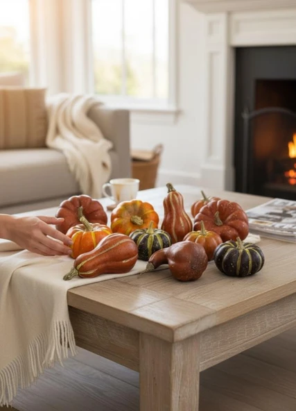 Yapay Bal Kabağı Süs Kabağı Helowen Dekoratif Kabak 10lu Set 5-8cm Filede Turuncu ve Yeşil - Resim 7