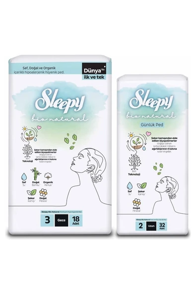 Sleepy Natural Bio Ultra Ped 18 Adet Gece + 32 Adet Uzun Günlük Kadın Pedi - 3
