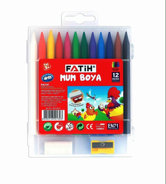 FATİH CRAYON MUM BOYA 12 RENK UZUN SİLGİ+ K.TRAŞ