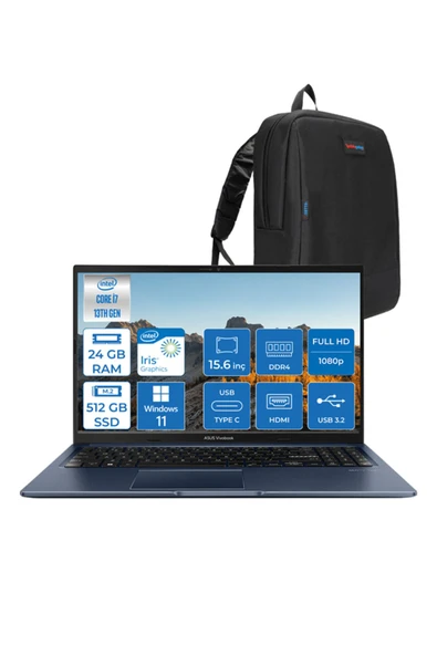 Vivobook 15 X1504VA i7 1355U 24GB 512GB SSD Iris X?15.6'' Fhd WIN11HOME NJ426WH06 + Zettaçanta ürün görseli