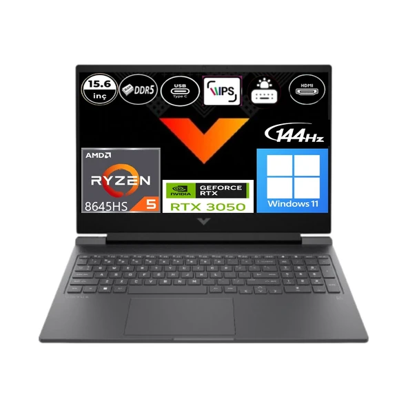 Victus Amd Ryzen 5-8645HS 32 GB Ram 512 GB RTX3050 6gb Windows 11 Pro 15.6" Fhd IPS 144Hz B9KM2EAEP2 + Elektropasaj Çanta - Resim 2