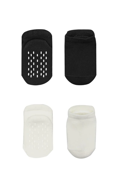 Bistyle 2'Li Altı Havlu Sneakers Kaymaz Çorap 20501 Siyah Ekru - Resim 2