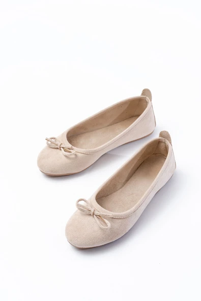 6101 Bej Süet Fiyonklu Günlük Kadın Babet - Resim 3