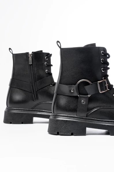 508-3038 Siyah Toka Aksesuarlı Fermuarlı Günlük Kadın Bot - Resim 4