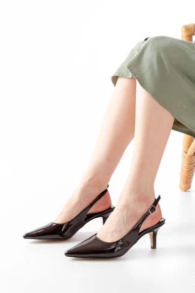 ST-1152 Kahve Rugan Günlük 7 cm Topuklu Kadın Ayakkabı - Resim 2