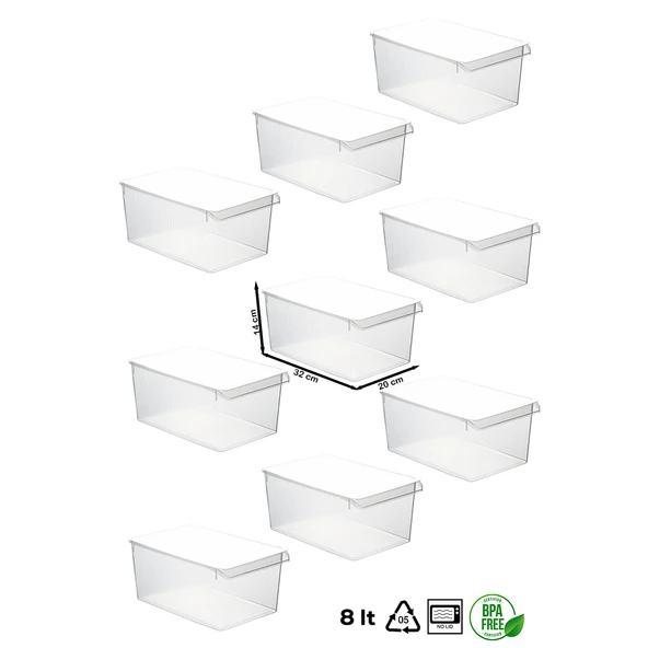 Porsima 3185 9 Adet Kapaklı Dolap İçi ve Buzdolabı İçi Düzenleyici Banyo Mutfak Organizeri 8 Litre - 3