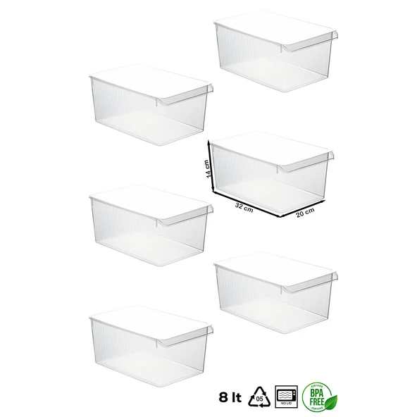 Porsima 3185 6'lı Kapaklı Dolap İçi ve Buzdolabı İçi Düzenleyici Banyo Mutfak Organizeri 8 Litre - 3