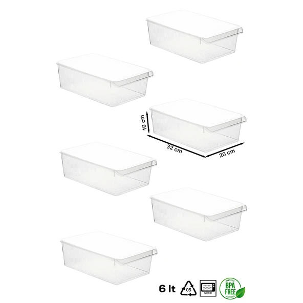 Porsima 3184 6'lı Kapaklı Dolap İçi ve Buzdolabı İçi Düzenleyici Banyo Mutfak Organizeri 6 Litre - 3