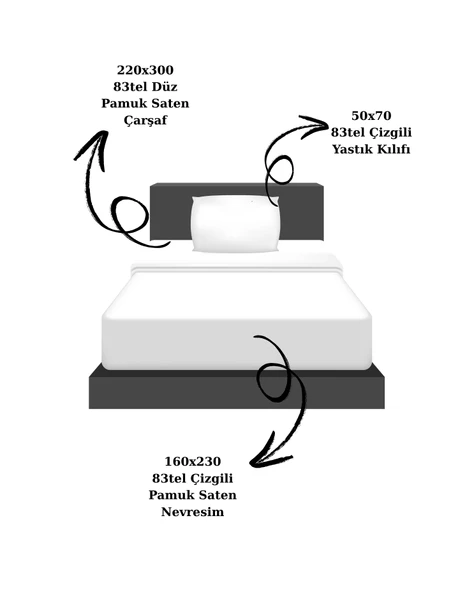 Lumira Çizgili Pamuk Saten Nevresim Takımı | Tek Kişilik Premium | 83 Tel Otel Serisi | 160x230 - Resim 2