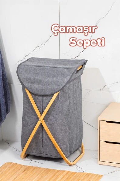 Porsima Mio-100 Bambu Banyo Kirli Çamaşır Sepeti Banyo Düzenleyici Sepet 40,5X65,5 cm