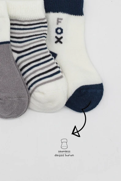 Bistyle 3'Lü Penye Soket Çorap BS10109 Gri - Resim 3