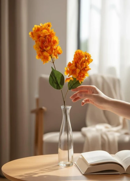 Yapay Çiçek Ortanca 90cm 2Toplu Somon Tek Dal Kumaş Çiçek Uzun Dal - Resim 6