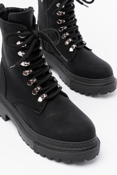 812-2121 Siyah Zümrüt Bağcıklı Fermuarlı Günlük Kadın Bot - Resim 3