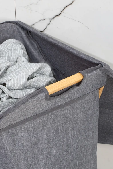 Porsima Mio-100 Bambu Banyo Kirli Çamaşır Sepeti Banyo Düzenleyici Sepet 40,5X65,5 cm - 3