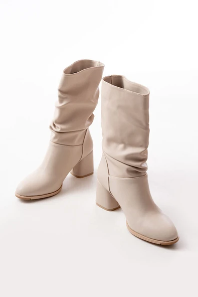 RS-2430 Bej Topuklu Körüklü Günlük Kadın Bot - Resim 3