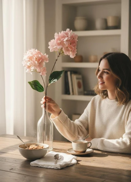 Yapay Çiçek Ortanca 90cm 2Toplu Pembe Tek Dal Kumaş Çiçek Uzun Dal - Resim 5