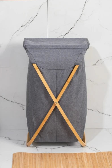 Porsima Mio-100 Bambu Banyo Kirli Çamaşır Sepeti Banyo Düzenleyici Sepet 40,5X65,5 cm - 4