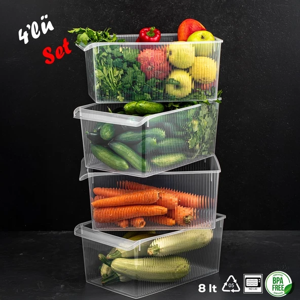 Porsima 3185 4lü 8 Litre Dolap Içi ve Buzdolabı Içi Düzenleyici Banyo Mutfak Organizeri 20X32X7 cm