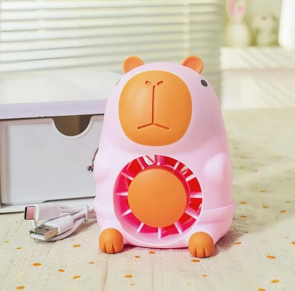 MASAÜSTÜ ŞARZLI ÖZEL FİGÜRLÜ PEMBE RENK IŞIKLI FAN