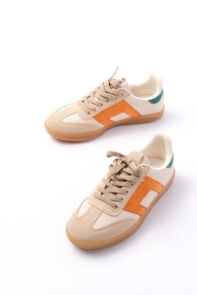 M-5007 Bej Garni  Bağcıklı Termo Taban Günlük Kadın Spor - Resim 3